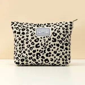 Leopard Print Makeup Bag | Cute Cheetah Cosmetic Pouch for Women | Aesthetic Canvas Travel Toiletry Bag | Portable Zipper Skincare Organizer | Aesthetic Preppy Purse Accessory for Travel & Daily Use
