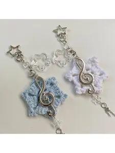 Winter Love Song Handmade Yarn Crochet Flower Holiday Phone Strap Girly Charm Bag Pendant Snowflake Musical Note Christmas