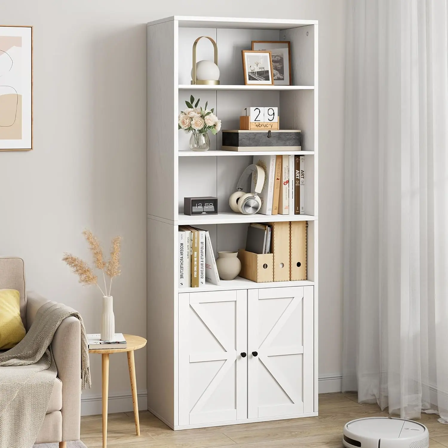 Wooden 6 Tier Tall Bookshelf, 11.8 in Depth Display Storage Shelves, 71.4 in Tall Farmhouse Bookcases, Storage Shelf Bookcase for Bedroom, Living Room,Kitchen