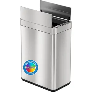 13 gallon wingsopen kitchen trash can with lid and odor filter stainless steel dog proof automatic trashcan garbage bin for home office work bedroom living room garage slim wastebasket