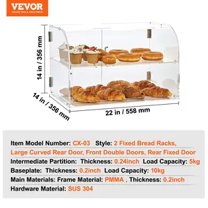VEVOR Pastry Display Case, 2-Tier Commercial Countertop Bakery Display Case, Acrylic Display Box with Rear Door Access Removable Shelves, Keep Fresh for Donut Bagels Cake Cookie, 22x14x14