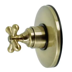 212 MAIN Vintage Volume Control Bathroom Fixture Accessory - Antique Brass, Round Face, Cross Handle, Vintage Theme, NPT Thread