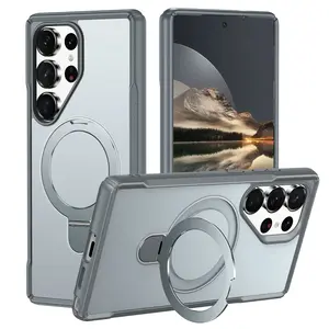 Magnetic Wireless Charger Phone Case for Samsung Galaxy S26 Ultra S25 S24 Ultra Plus Stand Protective Cover Black Protection Protector Cellphone Shockproof