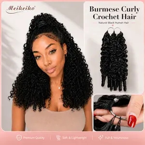 MEIKEIKO Natural Black Burmese Curly Human Hair Crochet Bundle, Ideal for Boho Braids Hair Extensions