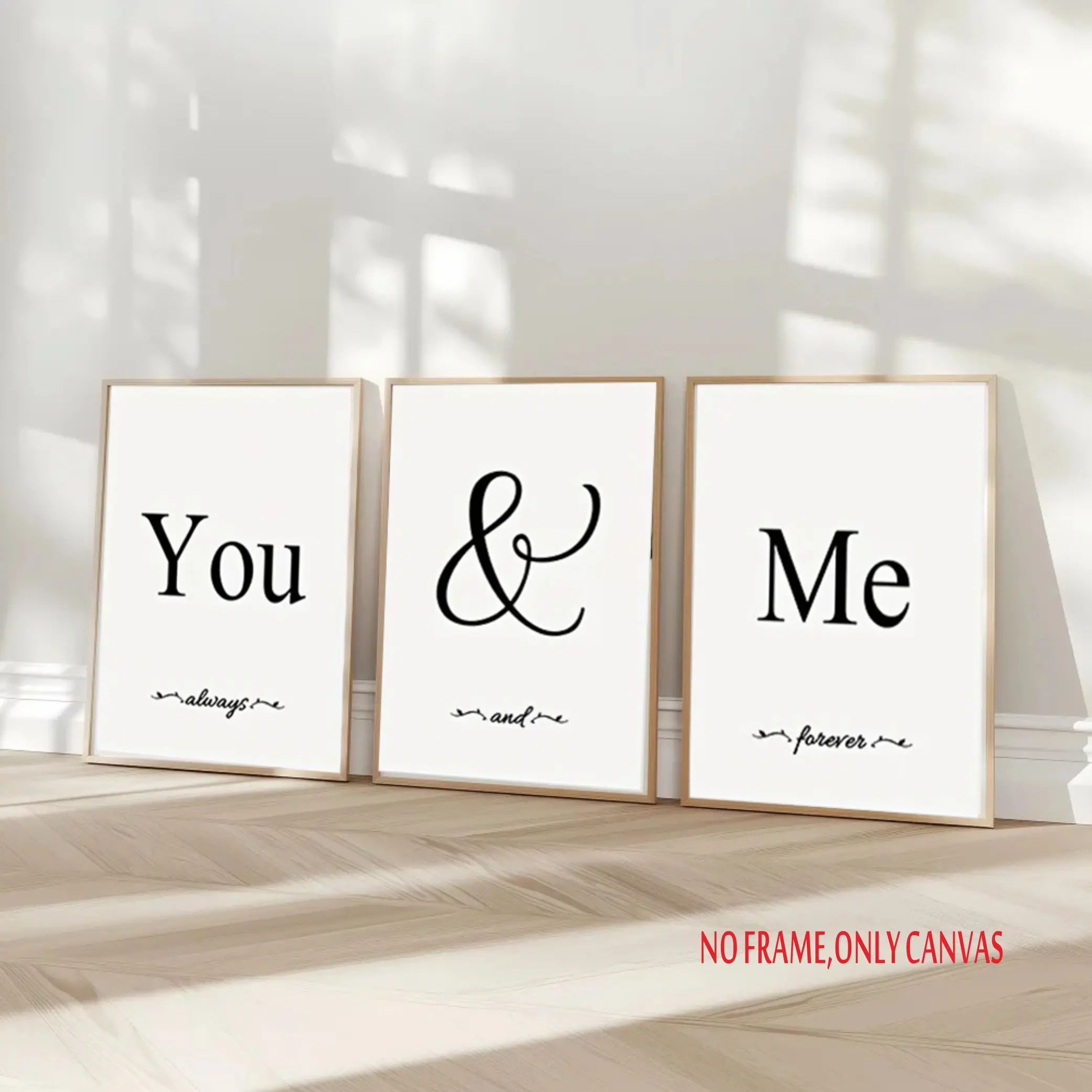 Three-Piece “You and Me” Canvas Poster Set Modern Nordic-Style Wall Decor Perfect for Couples' Home Decor Frameless