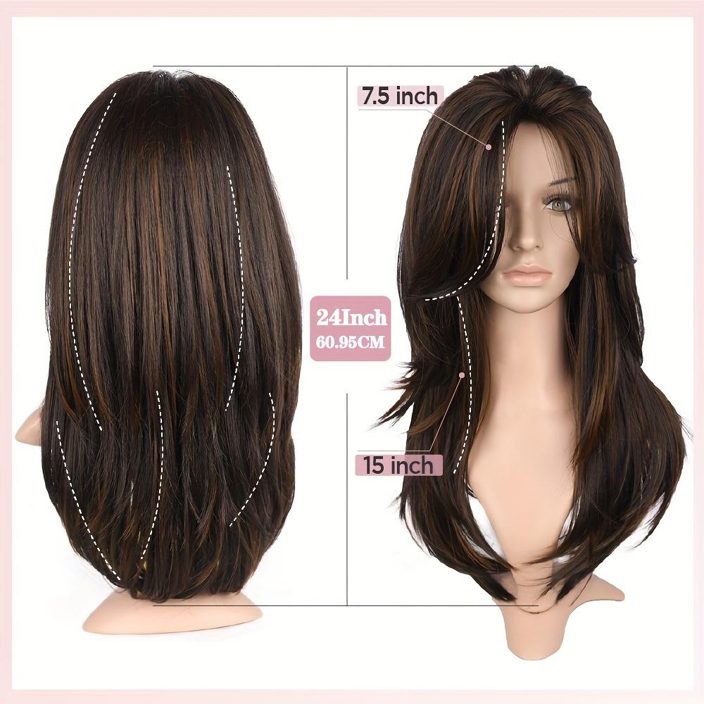 [Elegant Hair] Highlight Brown Layered Wig Straight Wear and Go Synthetic Wig High Quality Glueless Wigs for Women Heat Resistant Fiber Daily Use Women's Day