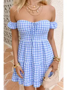 Rosegalette Women's Sleeveless Mini Dress Gingham Tiered Mini Dress,milk maiden dress for Dating Casual Banquet Parties Cocktails Club Night Out Romantic Dates Weddings Cruises Date Night Holiday