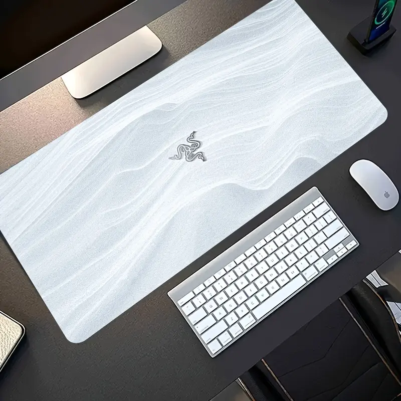 60x35cm Oversized Gaming Mouse Pad - Silvery Snake Pattern & White Sand Wave Design, Non-Slip Washable Rubber Base, Stain-Resistant Desk Mat for Office Accessories & Computer Decor, Ideal Gift for Gamers