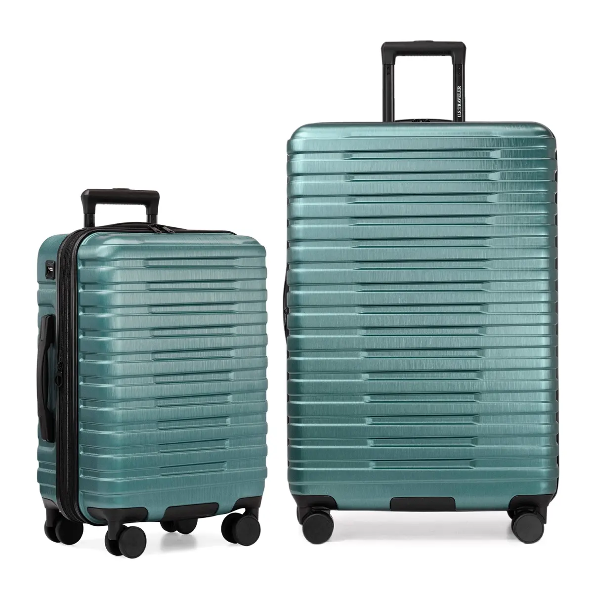 U.S Traveler US09181E2 2-Piece Boren Hardside Rugged Spinner Luggage Set, 22in & 30in, USB Port, Teal - Carry-On, Crash-Resistant, Double-Handled, 4-Wheel, High-Capacity Luggage Sets, Carry-On Luggage Sets