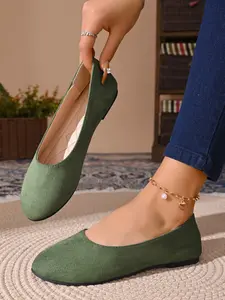 Elegant Women's Plain Low Heel Walking Shoes, Round Toe Office Casual Flat Shoes, Stylish Daily Wear, Comfortable, Fashionable and Classic