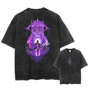 Retro Vintage "Sung Jin Woo - Arise" - Solo Leveling Anime Double Printed Oversized Mineral Washed Unisex T-Shirt Gift For Anime Fan Cotton Fabric