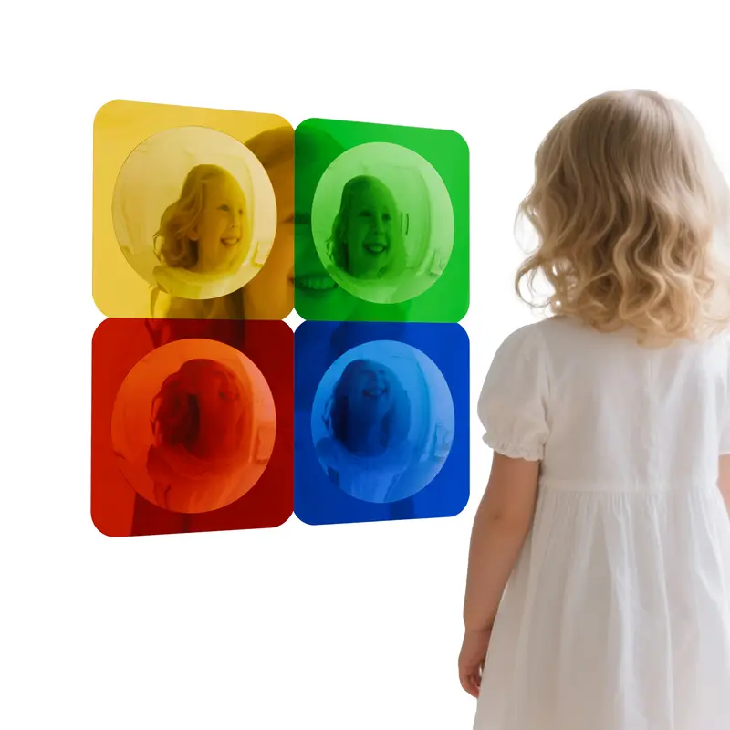 HERLOREEN 4-Piece Durable Decorative Acrylic Bubble Mirror Set, 10x10in Educational Tool for Kids’ Rooms & Daycare Centers, Sensory Wall Decoration with Distorted Reflections, Easy-Clean Tummy Time Accessory