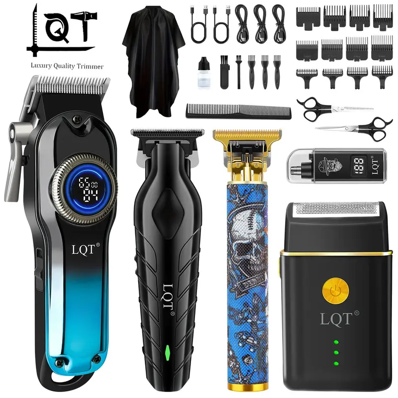 LQT 5-in-1 Men's Grooming Kit, Cordless Clippers Set, Cordless Trimmers Kit, Hair Clipper, Detail Trimmer, Electric Shaver, Nose Hair Trimmer, Rechargeable Cordless with LED Display, Complete Barber Accessories, Home Salon, Ergonomic, Gifts