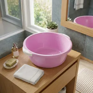 Two-Pack Thickened Portable Washbasin, Round Plastic Bucket with Dual Handles, Durable Design for Bathroom and Home Care
