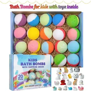 20-Pack Paraben-Free Moisturizing Bath Bombs with Essential Oils, Multi-Pack Body Care Gift Set, 6-Month Shelf Life, Handmade Fizzy Bubble Bath for Kids with Surprise Dog & Puppy Toy Inserts, Easter Gift