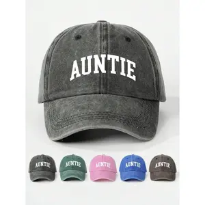 1pc Printed "Auntie" Heart Washed Baseball Cap, Adjustable Outdoor Casual Sun Protection Hat Suitable For Travel, Beach, Vacation, Y2K Style Young People