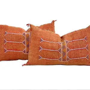 Authentic Moroccan Decor Orange Square Cactus Silk Pillow - Luxurious Home Accent