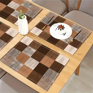 One Set of 4pcs Retro Brown Geometric Placemats - Washable, Rectangular Table Mats, Suitable for Home And Kitchen Decoration