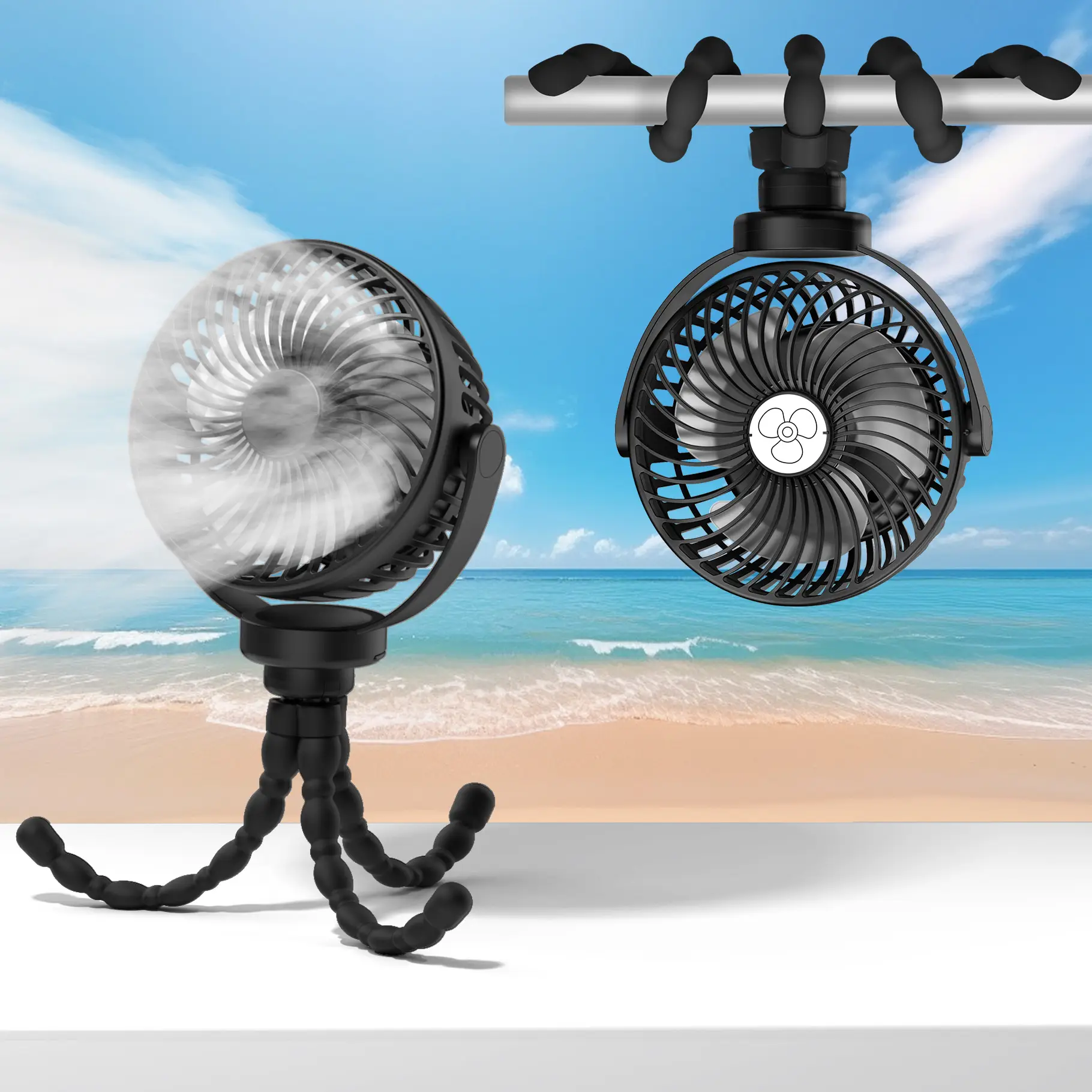 OGERY Portable Fan Battery Powered, Rechargable Personal Fan with LED Light 3-Speed Settings and Flexible Tripods Clip blade battery powered blade bat