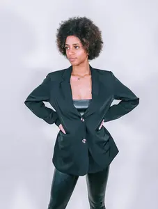 Black Single Breasted Blazer with Tortoise Shell Buttons