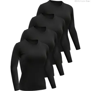 4 Pack Women’s Long Sleeve Basic Shirts Crew Neck Slim Fitted Compression Gym Workout Athletic Underscrubs TopsAB14Veloura Home