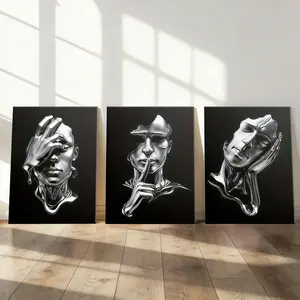 3-Pack Wood Frame Canvas Art, Vintage Abstract Portrait Posters, Modern Living Room Wall Decor, Waterproof, Suitable for Bedroom, Office, Hallway