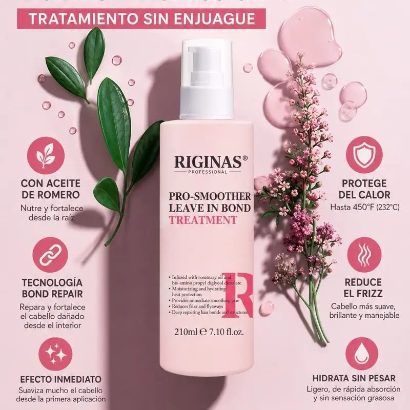 RIGINAS Leave In Bond Repair. Repara Cabello Dañado • Protector Térmico 450°F • Anti Frizz