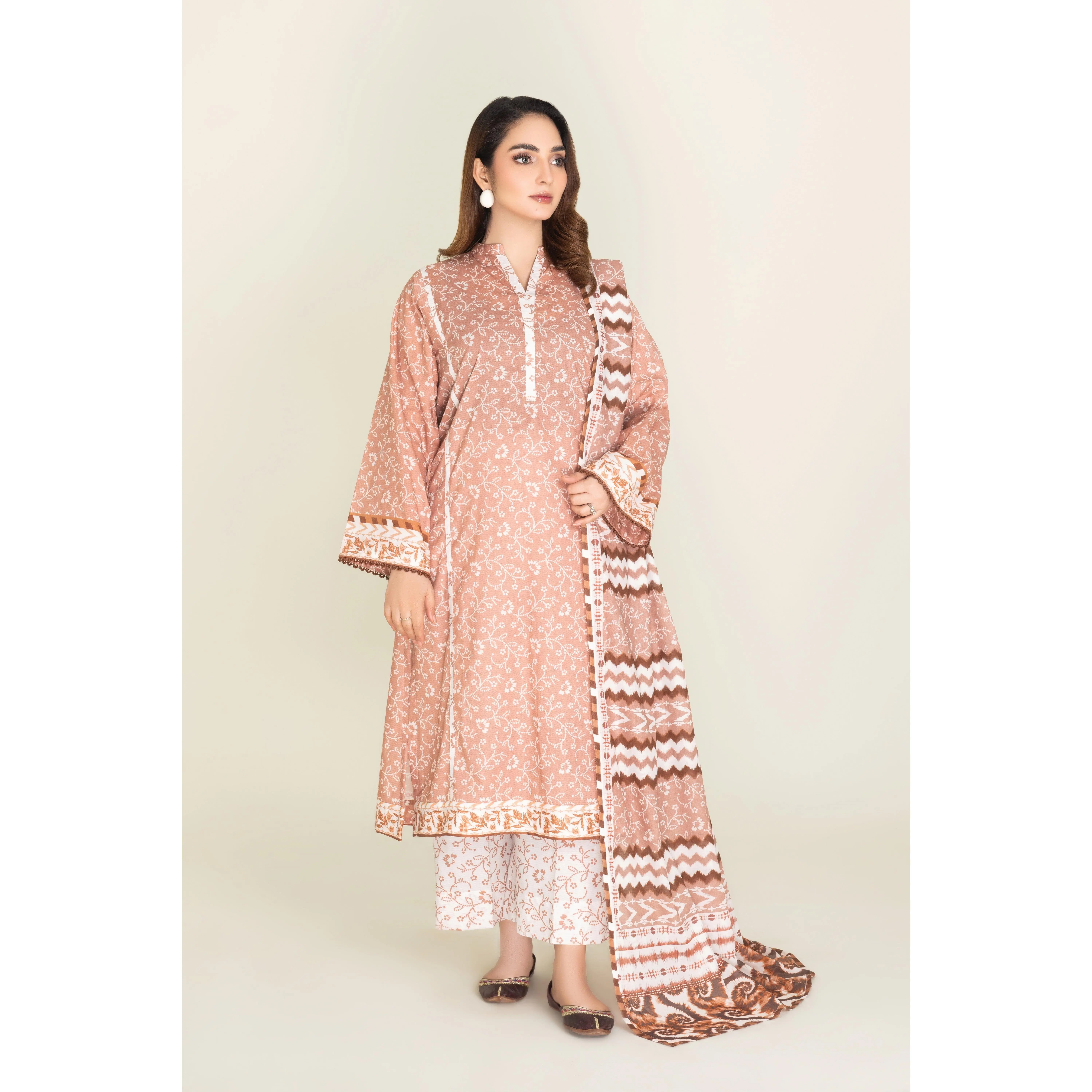 Chic Women's 3-Piece Printed Lawn Suit | Casual Matching Set with Breathable Shirt, Trouser, and Dupatta | Multi-size, Elegance