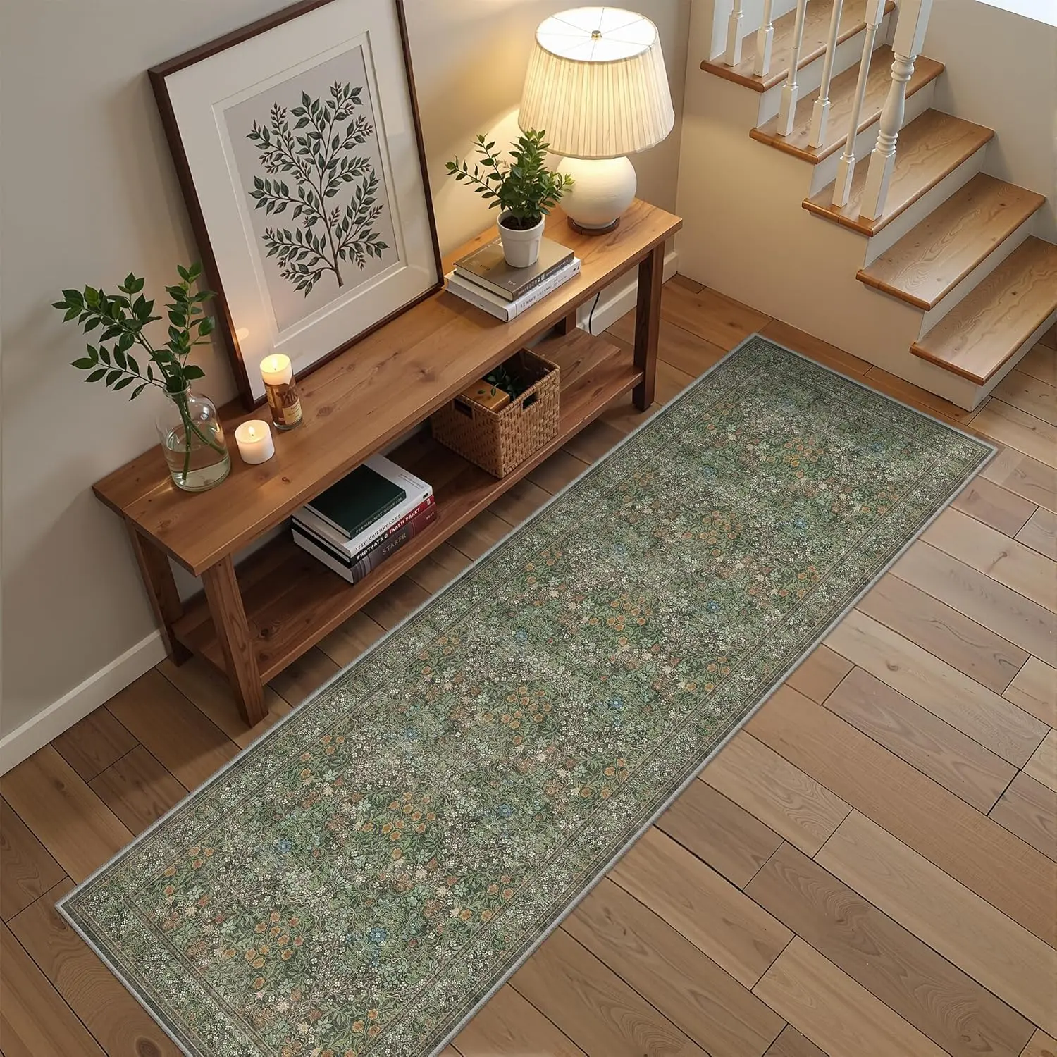 Art&Tuft Moynesa Floral Motif Hall Runner Rug, 1-Piece Machine Washable Carpet for Room Decor