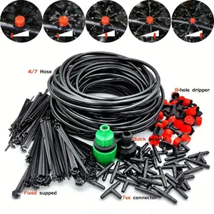 Greenhouse 1181.1-inch drip irrigation system automatic watering garden hose micro drip irrigation kit Watering Systems with adjustable emitter Garden Hose Connector