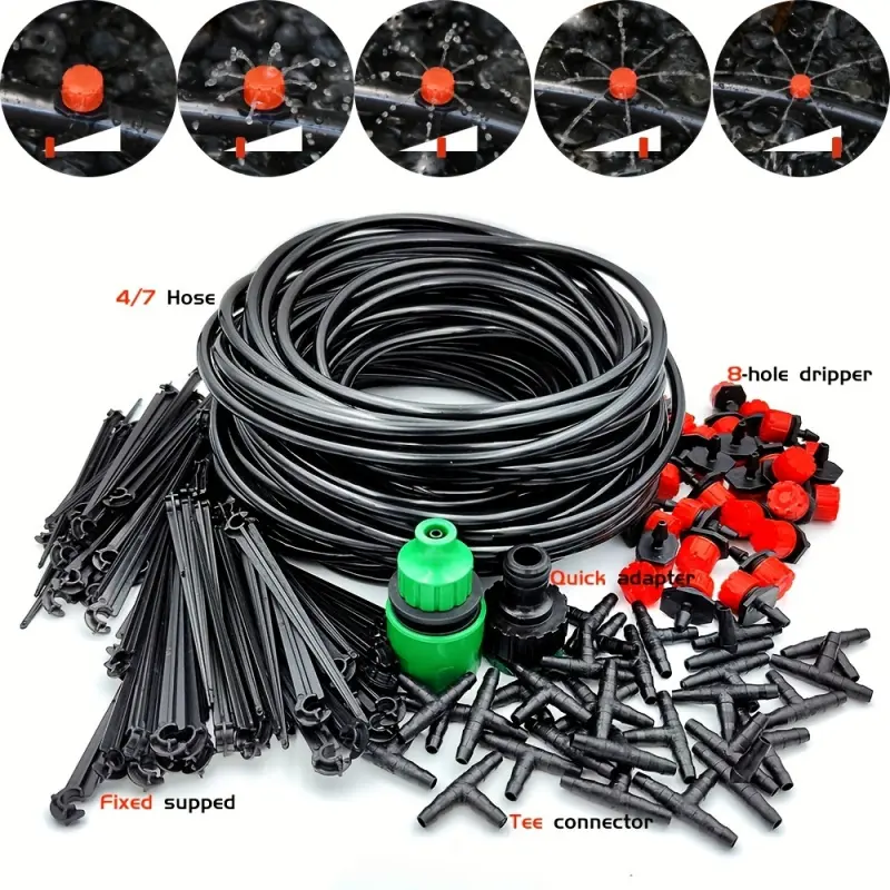 Greenhouse 1181.1-inch drip irrigation system automatic watering garden hose micro drip irrigation kit Watering Systems with adjustable emitter Garden Hose Connector