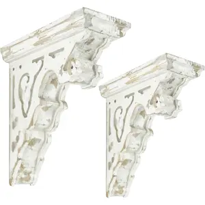 Set of 2 Corbels for Shelves  Corbels Decorative L7.2X W3.1x H7.8 Inches Shelf Brackets Wooden  Shelf Farmhouse Decor White Floating Wall Shelf Long