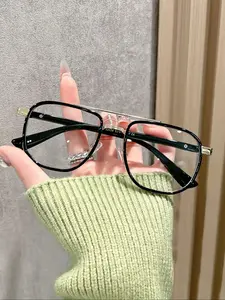 Unisex Fashionable Metal Frame Aviator Eyeglasses, Trendy Casual Eyeglasses for Everyday Use, Fashion Accessories for Outdoor Activities