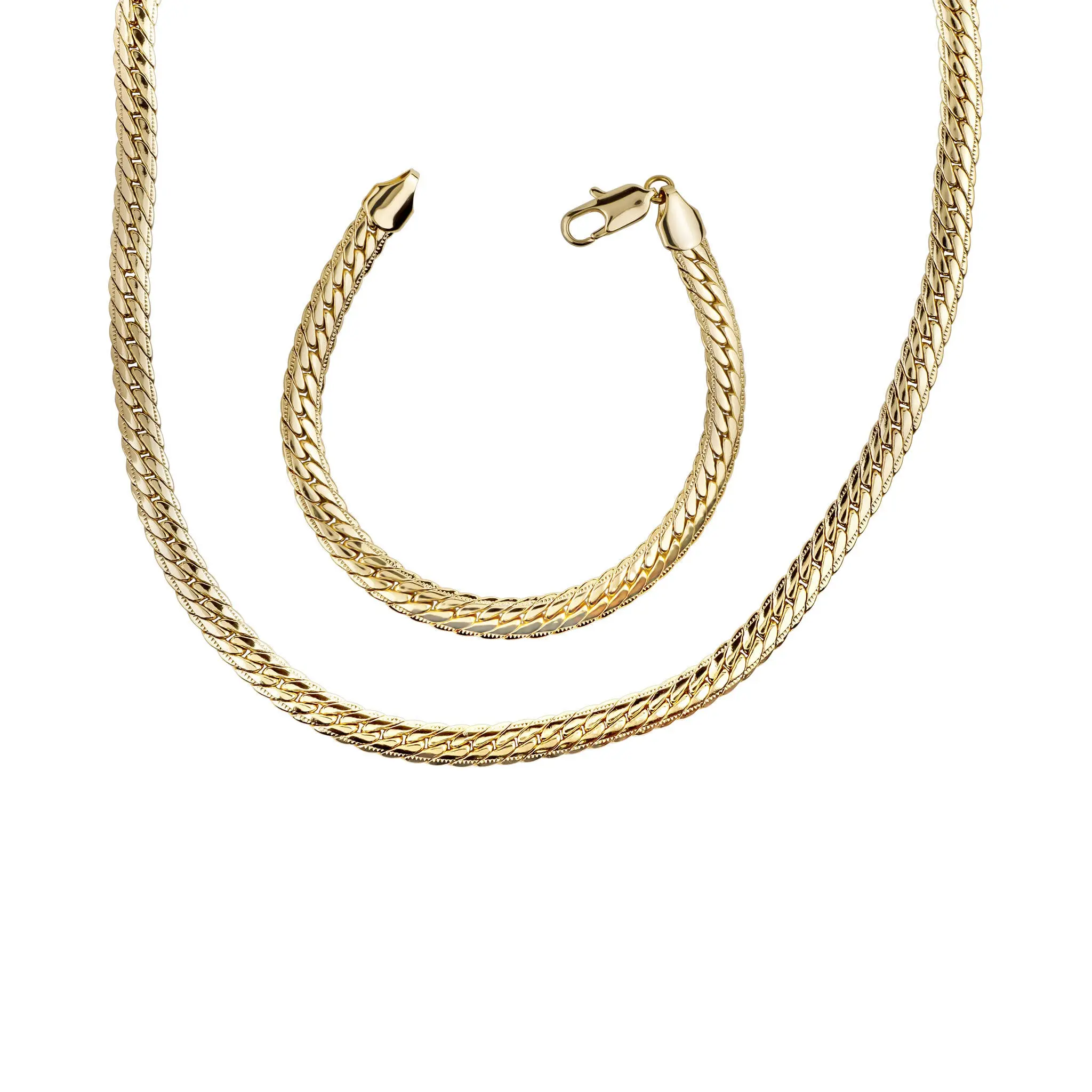 Herringbone Chain Necklace & Bracelet Set - 14K Gold-Plated