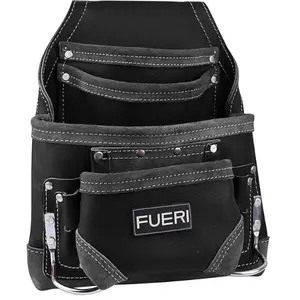 FUERI 10-Pocket Leather Tool Pouch – Premium Oil-Tanned Bag for Carpenters & Framers | Add to Cart Buy Now: Tool Belt Bag + High-Gauge Leather, Durable Use
