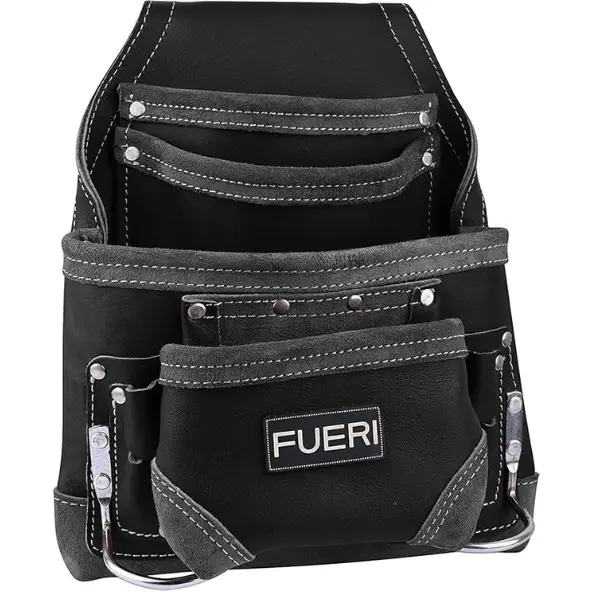 FUERI 10-Pocket Leather Tool Pouch – Premium Oil-Tanned Bag for Carpenters & Framers | Add to Cart Buy Now: Tool Belt Bag + High-Gauge Leather, Durable Use
