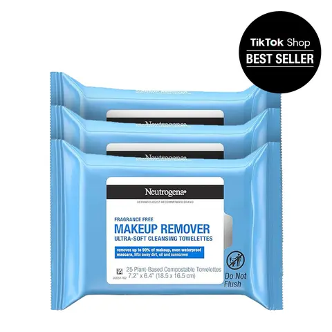 Neutrogena Cleansing Fragrance Free Makeup Remover Face Wipes 3-Pack 75 Count Alcohol-Free Gentle Oil Control Waterproof Daily Facial Cleanser