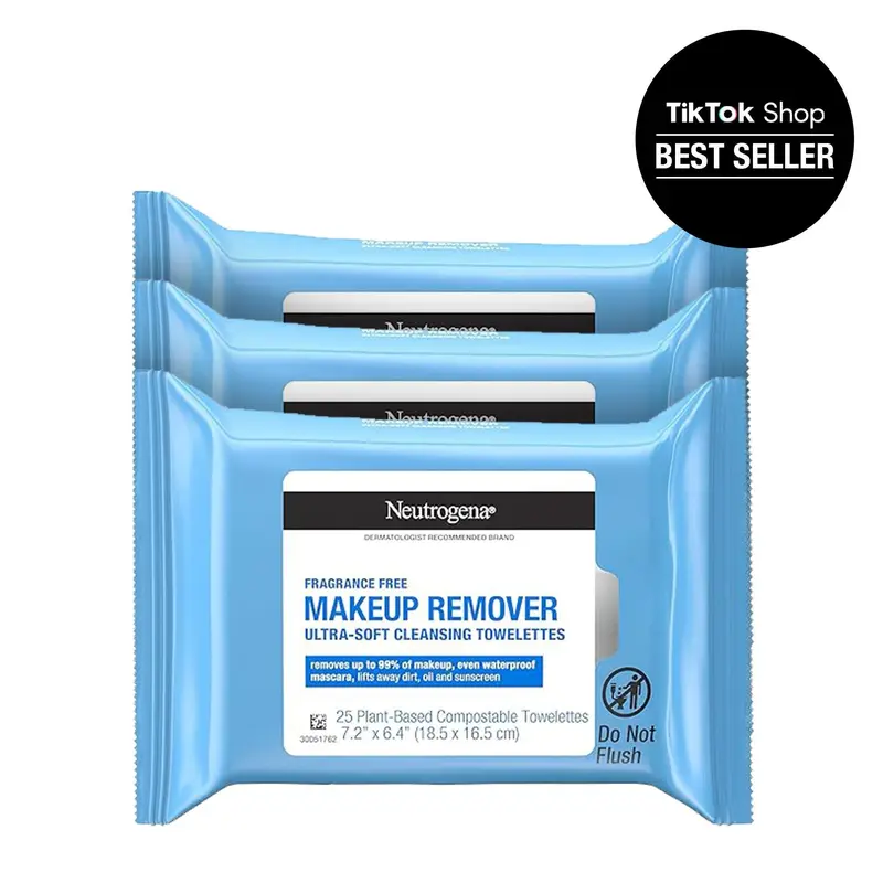Neutrogena Cleansing Fragrance Free Makeup Remover Face Wipes 3-Pack 75 Count Alcohol-Free Gentle Oil Control Waterproof Daily Facial Cleanser