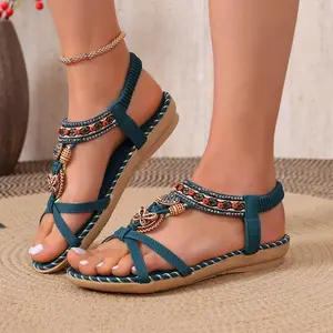 Ubetif Women's wedge sandals with a Bohemian floral pattern and non-slip sole