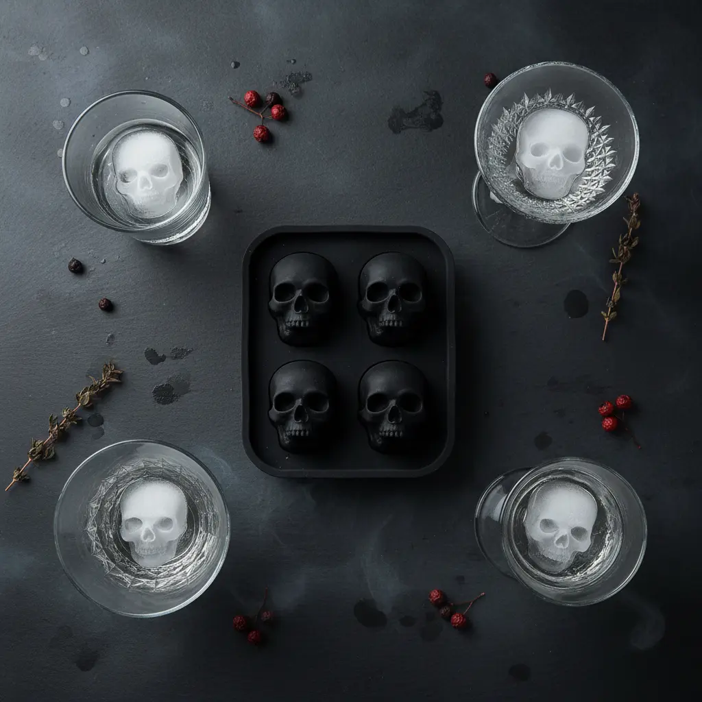 Spooky Black Silicone Skull Mold - 1.6" x 1.8" (120mm-85mm-50mm) Flexible Reusable Kitchenware for Ice Cubes, Chocolate Skulls, Crafts