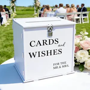 White Wedding Card Box with Slot & Lock, Elegant Wedding Card Boxes for Reception  Envelope  Cards, Large DIY Wedding  Box for Engagement Anniversary Bridal Shower Table Decor