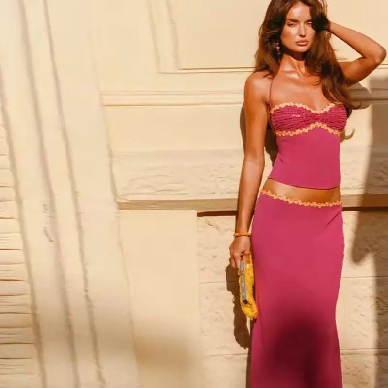 Halter Crop Corset Low Waist Matching Sets Summer Trendy Back Lace Mermaid Skirt Stylish Sexy vacatio Beach Party Baddie Outfits Womenswear Top Clothes