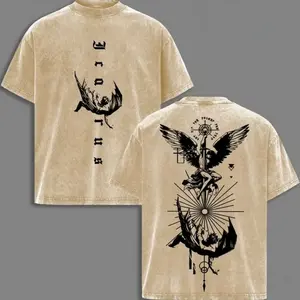 Icarus Streetwear Oversized Tee, Gothic Angel Graphic Shirt, Vintage Mythcore Top NLU Y59