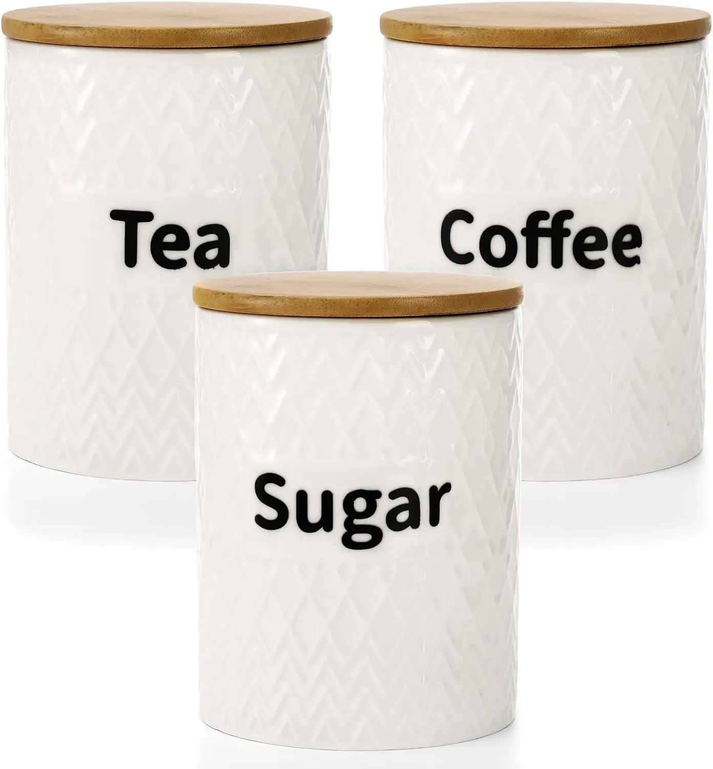 3 Pack Ceramic Kitchen Canister Set, 29oz Airtight Food Storage Jars with Bamboo Lids Farmhouse Kitchen Decor