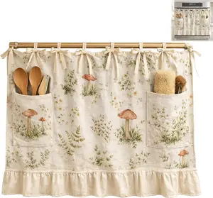 Handmade Farmhouse Oven Skirt Curtain with Pockets Ruffled Trim & Ribbon Tabs Stylish Kitchen Decor Multi-Functional Cover for Ovens Washers & Dishwashers to Hide Clutter