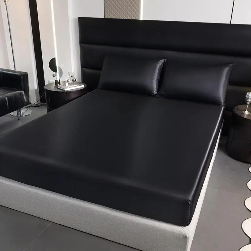 Solid Color Satin Fitted Sheet, 1 Count Soft Comfortable Breathable Bedding Sheet, Room Accessories, Bedding Supplies for Home Bedroom & Hotel & Dormi