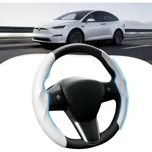 Steering Wheel  for Telsa Model 3/Y 2016-2025 2026 Highland/Juniper Accessories Carbon Fiber Steering Wheel  Protector Non-Slip, Comfortable, Breathable, Model 3/Y Accessories, White cover