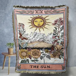 Sun Snow Mountain Sunflow Bohemian Yarn Jacquard Woven Blanket Pink with Tassel Boho Blanket, Chunky Soft not Printed, Wear-resistant Washable Easy to Care, No faded No pilling, for Home Decor Sofa Chair Bed Tapestry Tablecloth Picnic Outdoor Camping