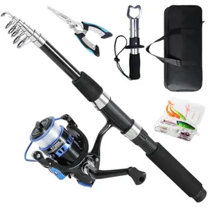 Fishing Rod, 6.9ft Telescopic Fishing Rod and Reel Combo with Fishing Pliers and Lip Gripper Fishing Equipment, 5.2:1 Pre-Loaded Spinning Reel Combo Set Fishing Pole