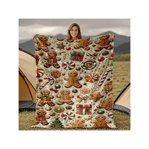 Festive Christmas Gingerbread Man & Sweet Candy Patterned Cozy Blanket